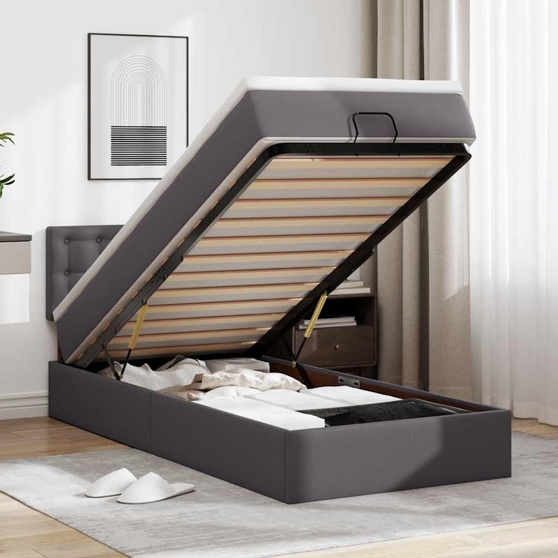 Lit ottoman avec matelas gris 100x200 cm similicuir