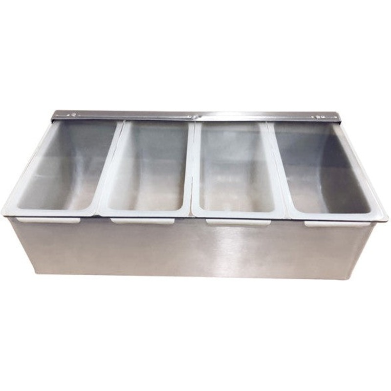 Omcan - 4 Compartment Stainless Steel Condiment Holder with Clear Cover, Pack of 6 - 80865
