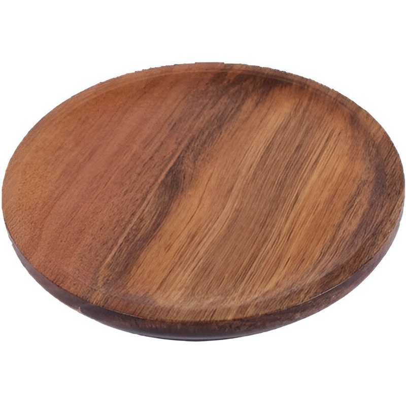 On The Table - 10.5" 5/8" Brown Acacia Wood Medium Appetizer Plate - 403