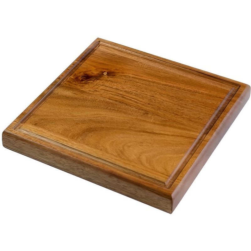 On The Table - 10" x 10" x 1.25" Brown Acacia Wood Mini Chop With Juice Groove - 600