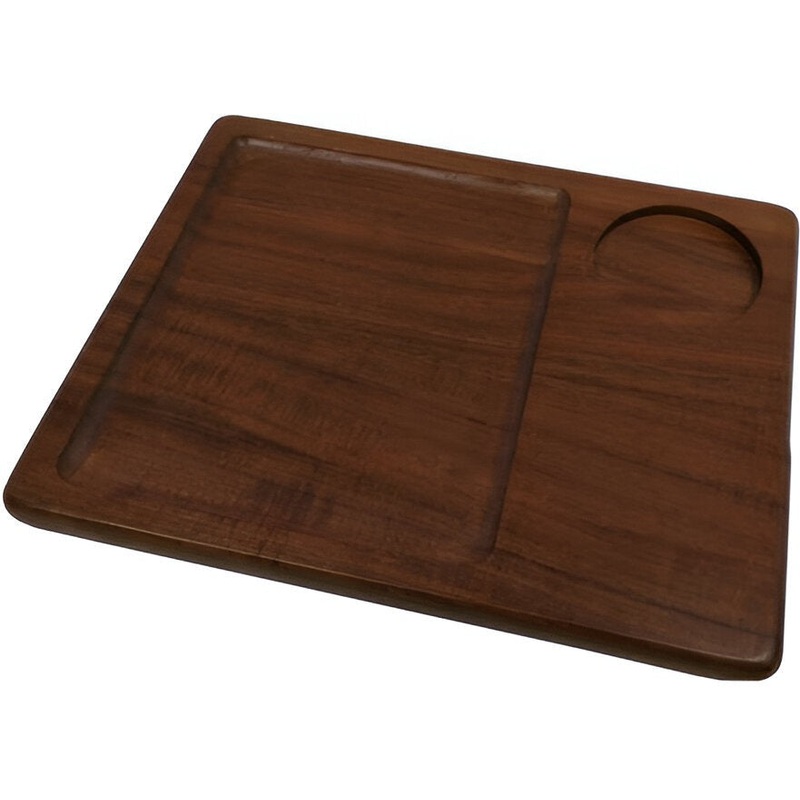 On The Table - 10" x 8" Brown Acacia Wood Dark Wood Medium Plate With Ramekin Hole - 116DK