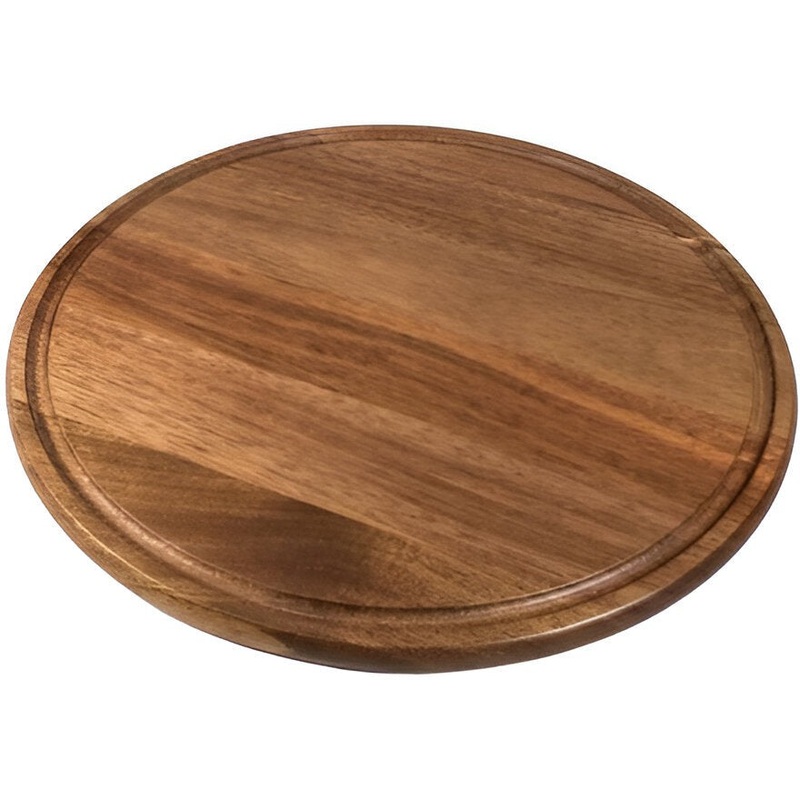 On The Table - 13" Brown Acacia Wood Round Serving Board With Juice Groove - 127