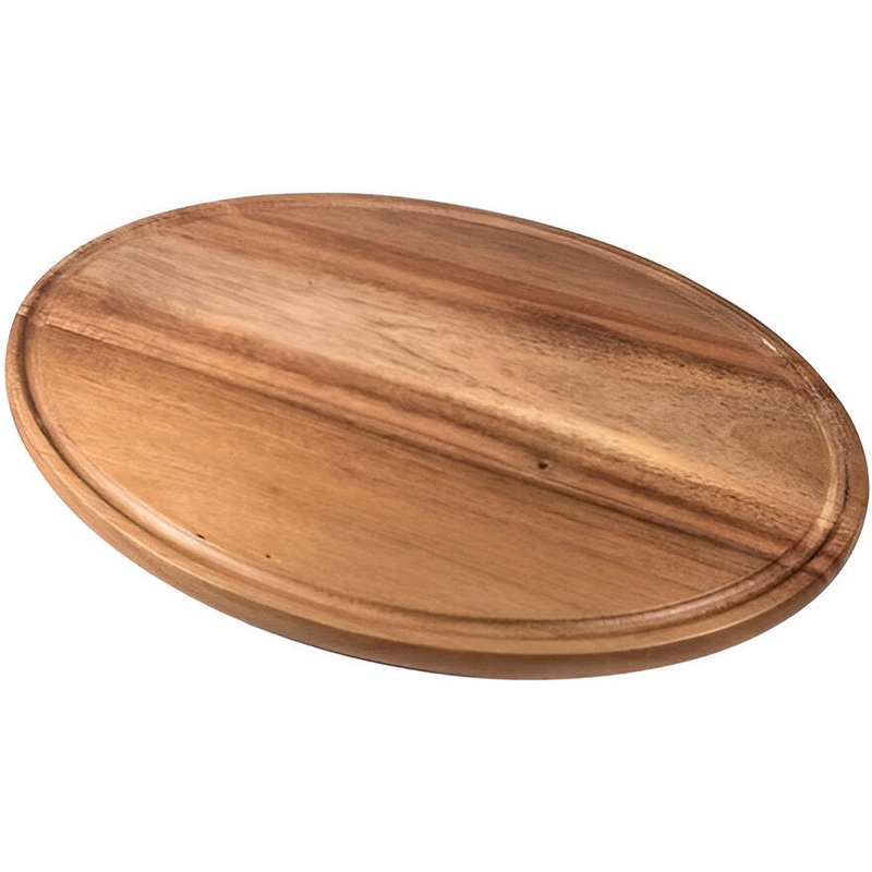 On The Table - 14.5" x 10.5" Brown Acacia Wood Oval Serving Board With Juice Groove - 124
