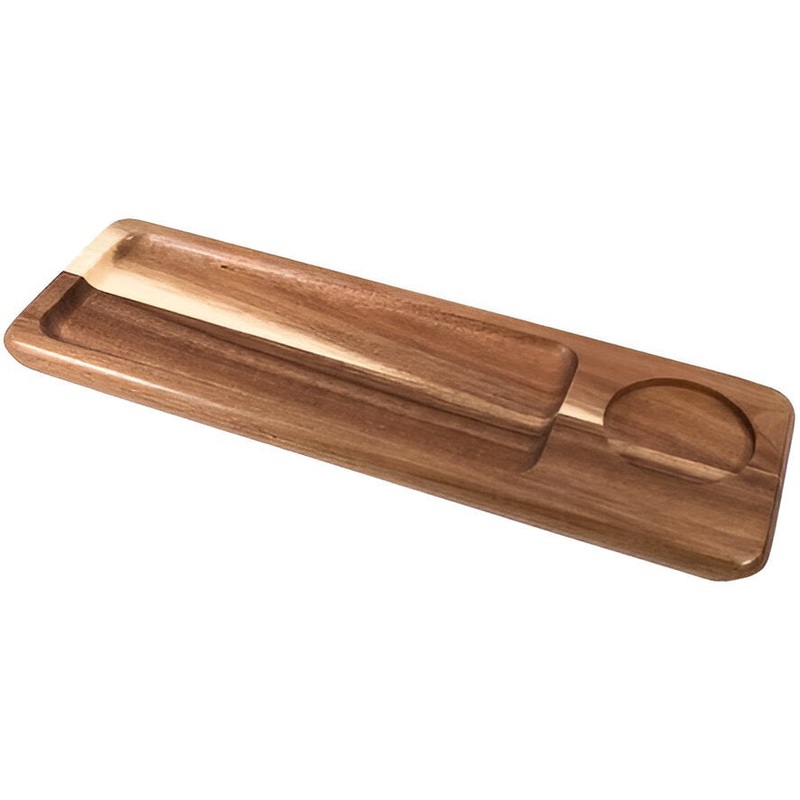 On The Table - 14" x 4.5" Brown Acacia Wood Narrow Appetizer Plate - 129