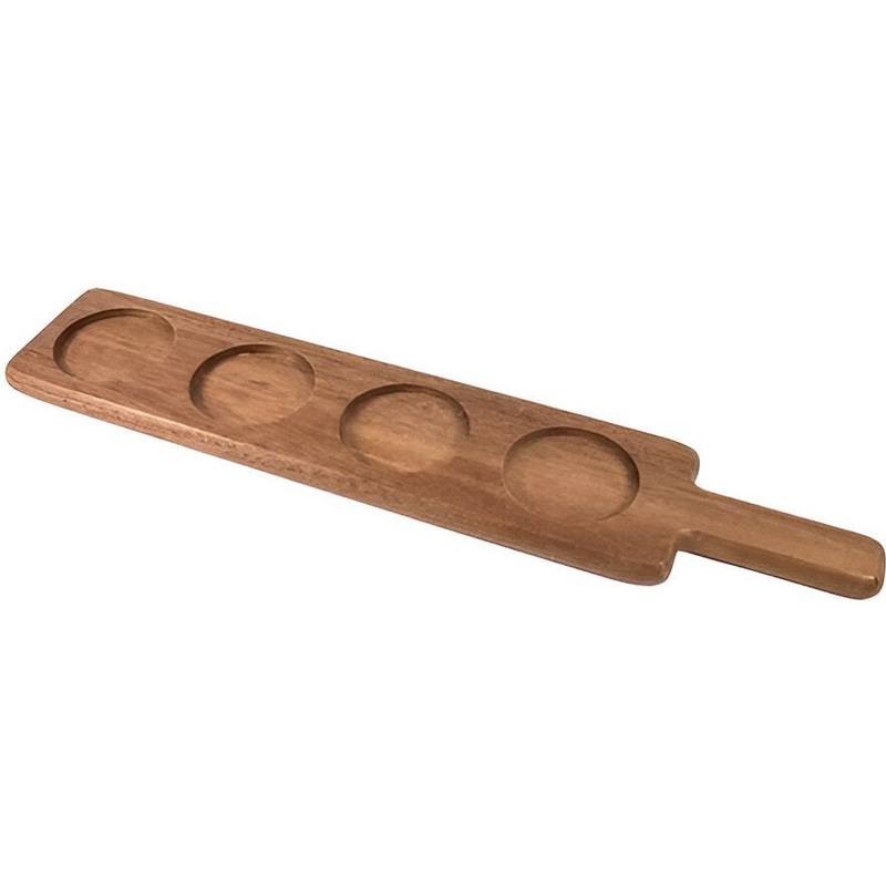 On The Table - 17.5" x 3.5" Brown Acacia Wood Beer/ Wine Tasting Flight Board With 4 Hole - 132