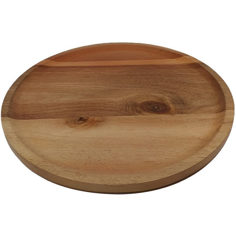 On The Table - 8" x 5/8" Brown Acacia Wood Round Mini Appetizer Plate - 402