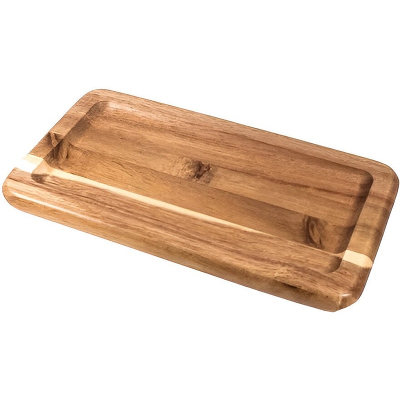 On The Table - 10" x 5.5" Brown Acacia Wood Short Appetizer Plate - 110-BB