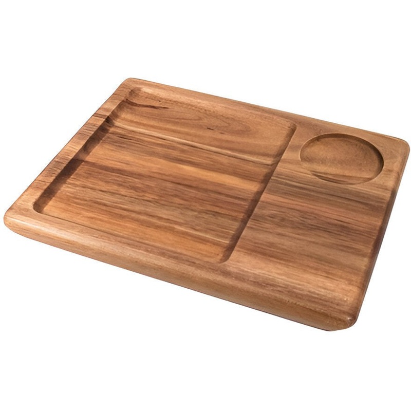 On The Table - 10" x 8" Brown Acacia Wood Medium Plate With Recess Hole - 116