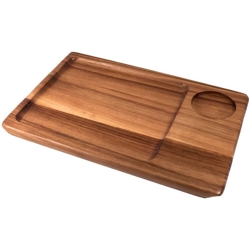 On The Table - 12" x 8" Brown Acacia Wood Medium Plate With Ramekin Hole - 128