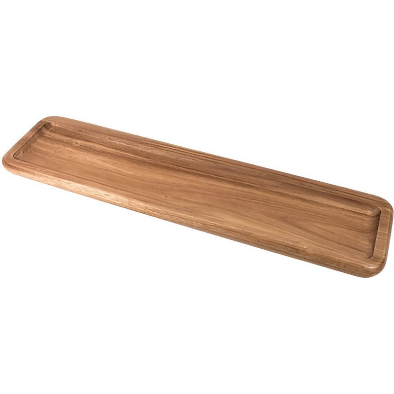 On The Table - 16" x 4" Brown Acacia Wood Sushi Plate - 110-CC