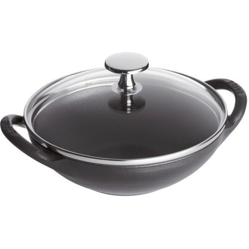 Staub - 6.5" Cast Iron Wok with Glass Lid Black (16 cm) - 1004675