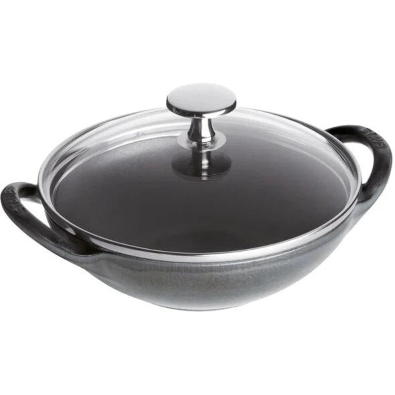 Staub - 6.5" Cast Iron Wok with Glass Lid Graphite Gray (16 cm) - 1004677