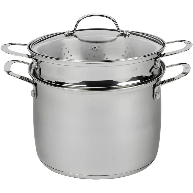 Swiss Diamond - DLX 7.6 qt Stainless Pasta Pot with Strainer, Steamer Basket & Lid - PSLA317SET04