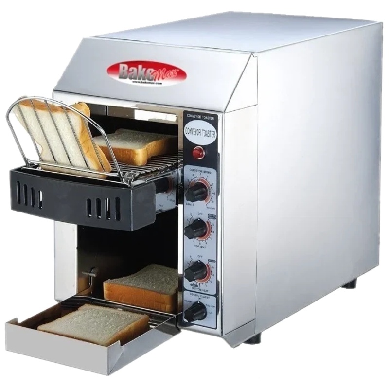Bakemax - 120V Stainless Steel Commercial Countertop Electric 1-Slice Wide Conveyor Toaster - BMCT150