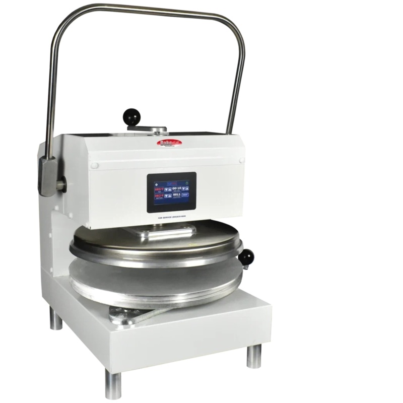 Bakemax - 120V Stainless Steel White Commercial Countertop Powder Coat Manual Single Heat Dough Press - BMDXMW