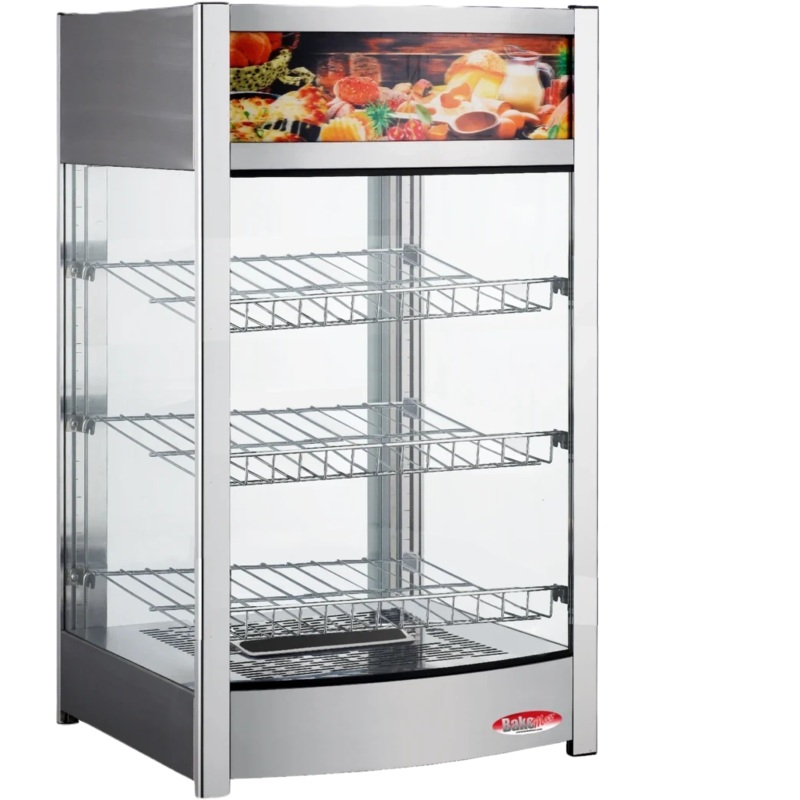 Bakemax - 18", 120V Wide Countertop Full-Service Bowed Face Heated Display Case with LED Lighting - BMCBF18