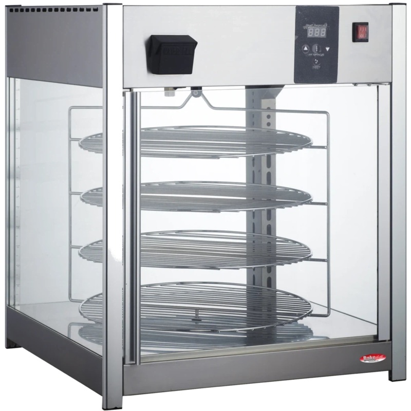 Bakemax - 18" Stainless Steel Four Tier Countertop Electric Rotating Pizza Warmer Display Case - BMPW418