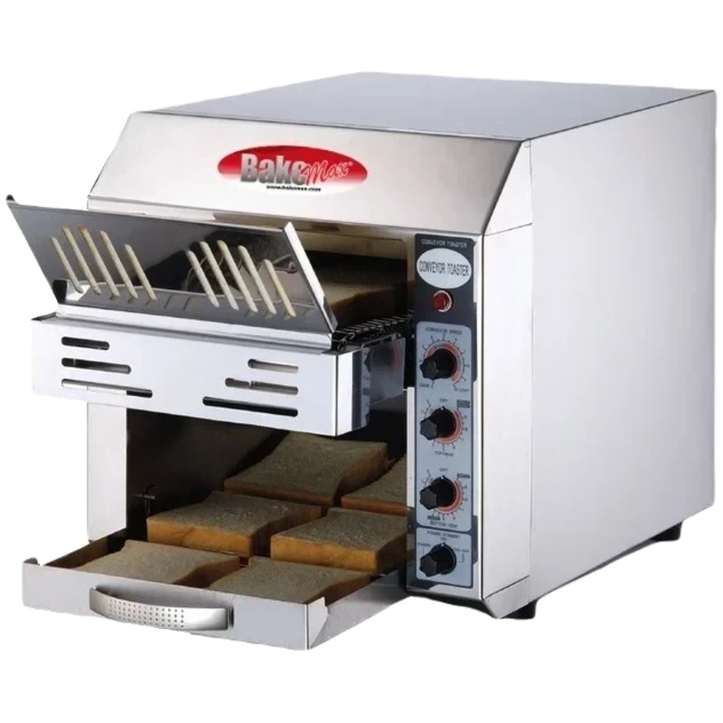 Bakemax - 220V Stainless Steel Commercial Countertop Electric 2-Slice Wide Conveyor Toaster - BMCT300