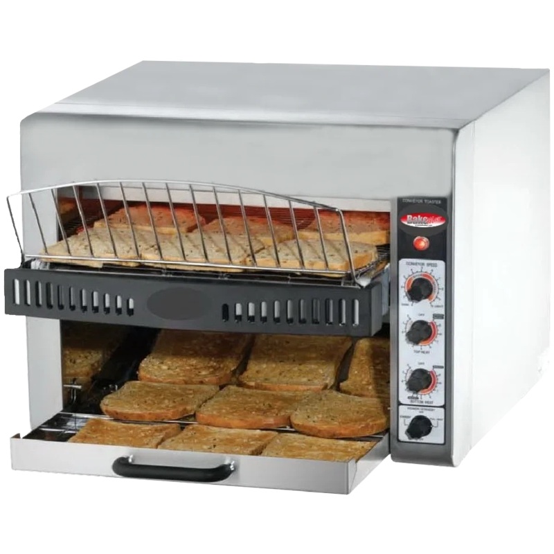 Bakemax - 220V Stainless Steel Commercial Countertop Electric 3-Slice Wide Conveyor Toaster - BMCT450