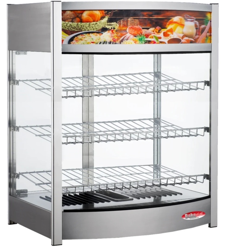 Bakemax - 25", 120V Wide Countertop Full-Service Bowed Face Heated Display Case with LED Lighting - BMCBF25
