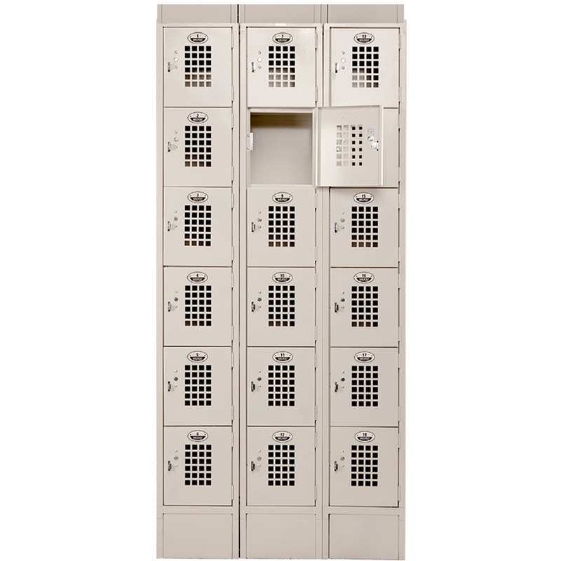 Winholt - 36" x 12" Three Column Eighteen Door Locker with Perforated Door - WL-618-ST-EB (Non-Cancelable Item, ETA 2-4 Weeks, SPECIAL ORDER)