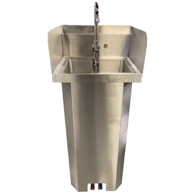 Winholt - 14" x 10" x 5" Stainless Steel Hot & Cold Foot Pedestal Sink with 9" Side Splashe - WHPS1410EW-2SS-TG (Non-Cancelable Item, ETA 2-4 Weeks, SPECIAL ORDER)