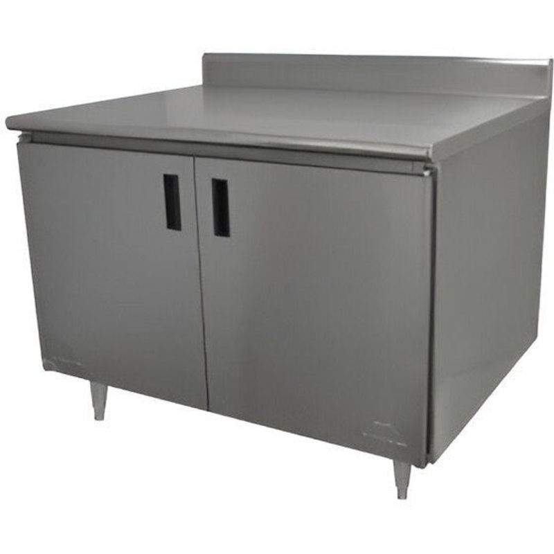 Winholt - 24" x 84" Stainless Steel Boxed Backsplash with 45 Return & (2) Sliding Doors Without Mid-Shelf Storage Cabinet - STCT-BBD2484 (Non-Cancelable Item, ETA 2-4 Weeks, SPECIAL ORDER)