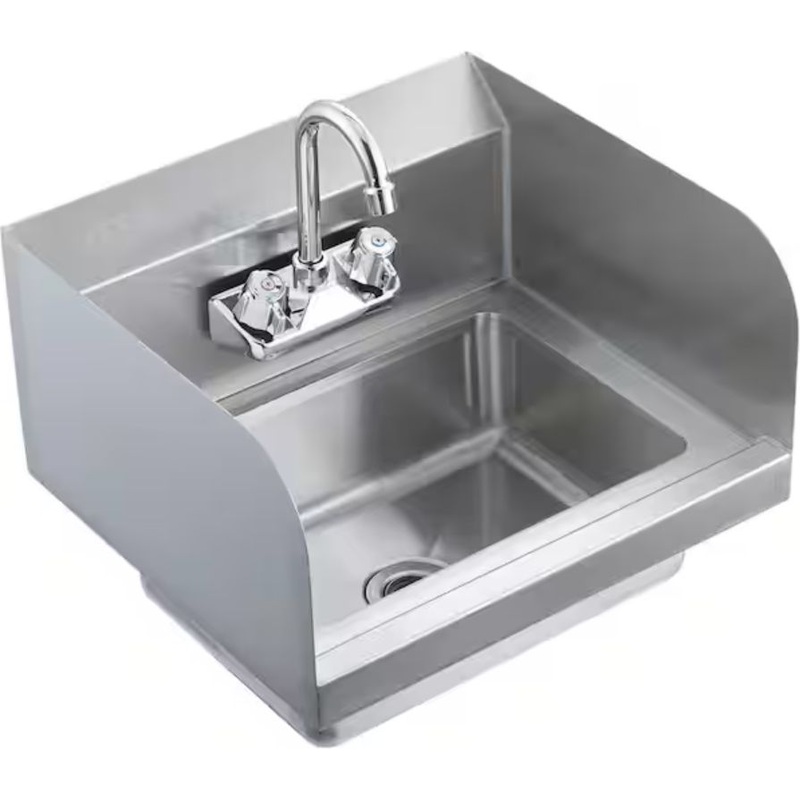 Winholt - 14" x 10" x 5" Stainless Steel 1-Tub Hand Sink with Faucet and Side Splash - WS-HS-1410FV (Non-Cancelable Item, ETA 2-4 Weeks, SPECIAL ORDER)