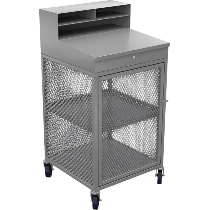 Winholt - 22" Gray Enclosed Mesh Sides Steel Receiving Shop Desk With 2 Locking Casters, Hasp - OTE-2224-HSP (Non-Cancelable Item, ETA 2-4 Weeks, SPECIAL ORDER)