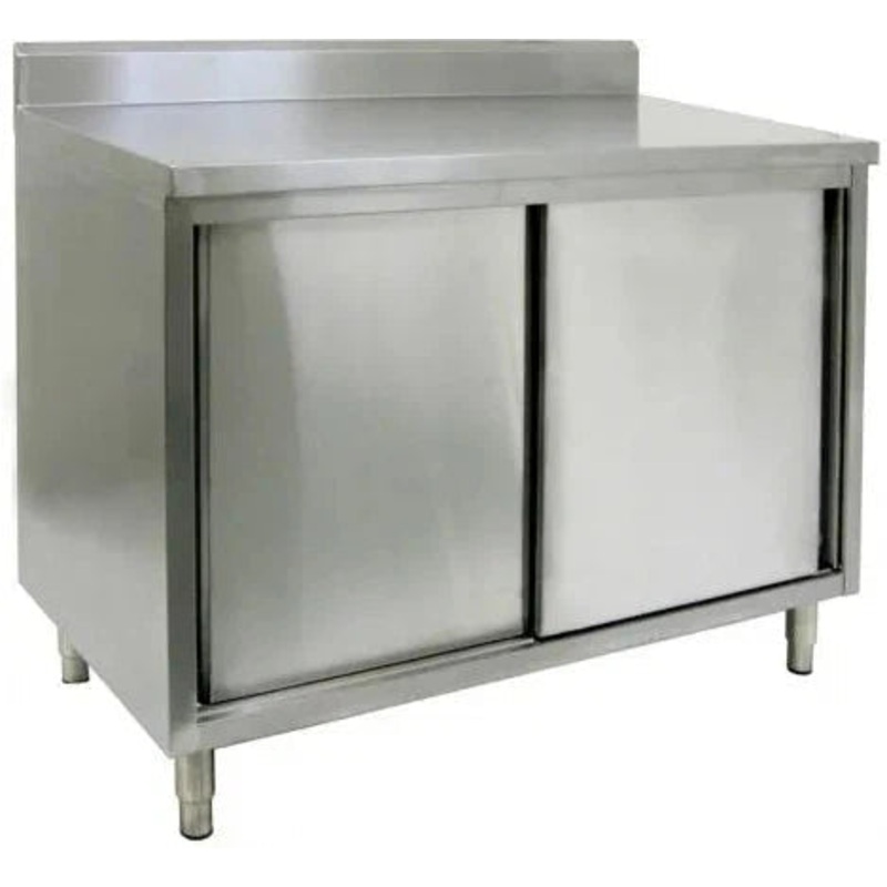 Winholt - 96" x 30" Stainless Steel Boxed Backsplash with 45 Return & (2) Sliding Doors with mid-shelf- STCT-BBD3096-MS (Non-Cancelable Item, ETA 2-4 Weeks, SPECIAL ORDER)