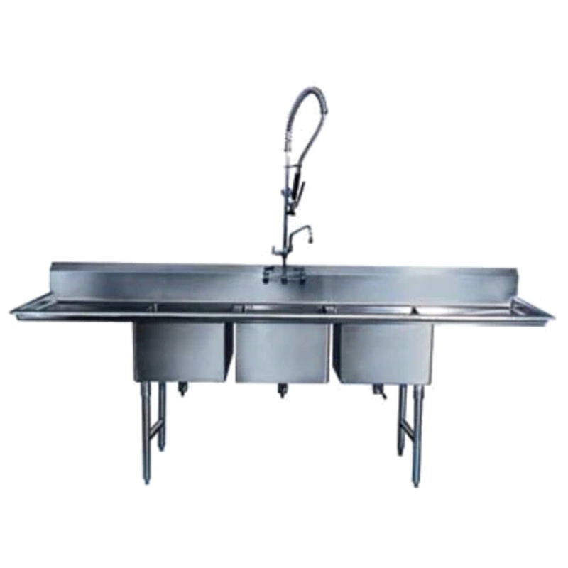 Winholt - 18" x 16" 14 GA Stainless Steel Three Compartment Sink with Backsplash - WS3T1618-14DP-14GA (Non-Cancelable Item, ETA 2-4 Weeks, SPECIAL ORDER)