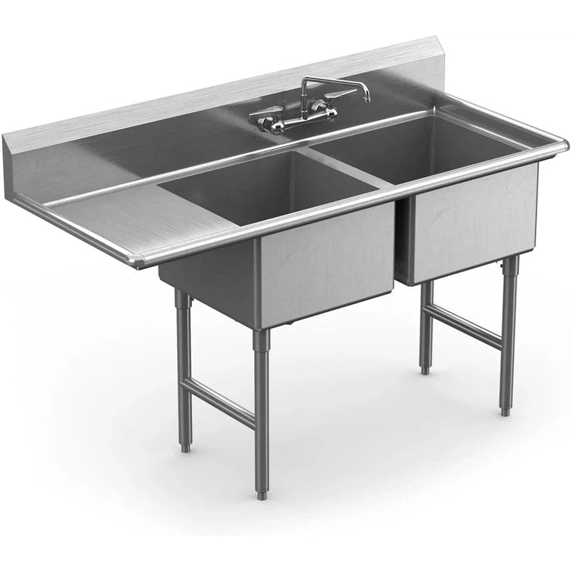 Winholt - 18" x 18" Stainless Steel Two Compartment Sink with 18" Left Drainboard - WS2T1818LD18 (Non-Cancelable Item, ETA 2-4 Weeks, SPECIAL ORDER)