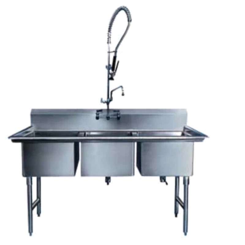 Winholt - 18" x 24" Stainless Steel Three Compartment Sink without Drainboard - WS3T1824 (Non-Cancelable Item, ETA 2-4 Weeks, SPECIAL ORDER)