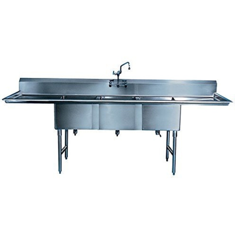 Winholt - 20" x 16" Stainless Steel Three Compartment Sink with 18" Left Drainboard - WS3T16202D18 (Non-Cancelable Item, ETA 2-4 Weeks, SPECIAL ORDER)