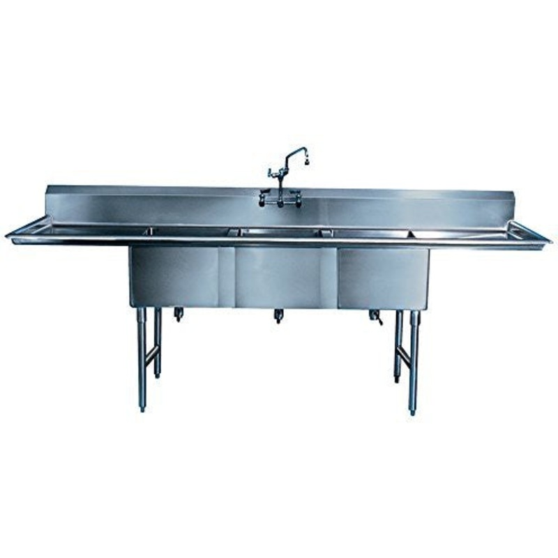 Winholt - 24" x 24" Stainless Steel Three Compartment Sink with 2-24" Drainboard - WS3T24242D24 (Non-Cancelable Item, ETA 2-4 Weeks, SPECIAL ORDER)