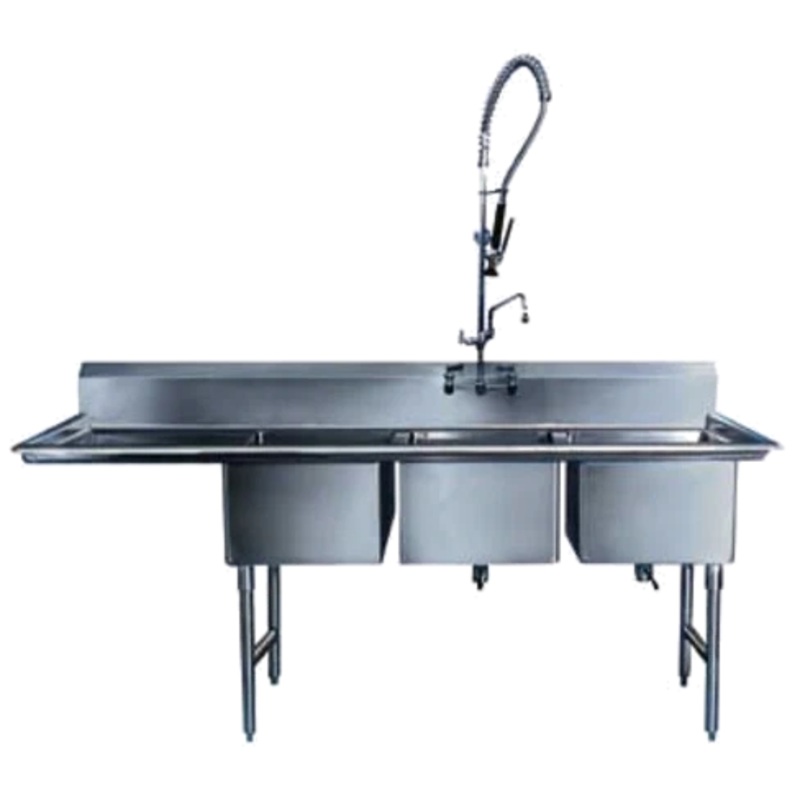 Winholt - 24" x 24" Stainless Steel Three Compartment Sink with 24" Left Drainboard - WS3T2424LD24 (Non-Cancelable Item, ETA 2-4 Weeks, SPECIAL ORDER)