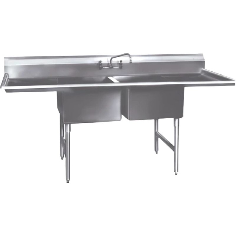 Winholt - 24" x 24" Stainless Steel Two Compartment Sink with 2 24" Left Drainboard - WS2T2424LD24 (Non-Cancelable Item, ETA 2-4 Weeks, SPECIAL ORDER)