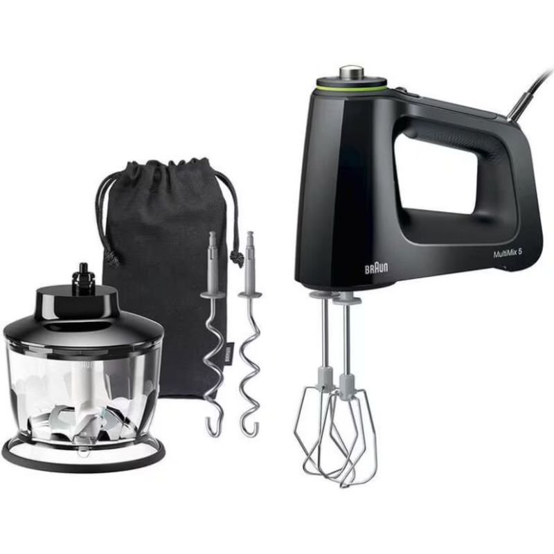Braun - Black Hand Mixer with Chopper, Whisks, Kneading Hooks and Accessory Bag - HM5130BK