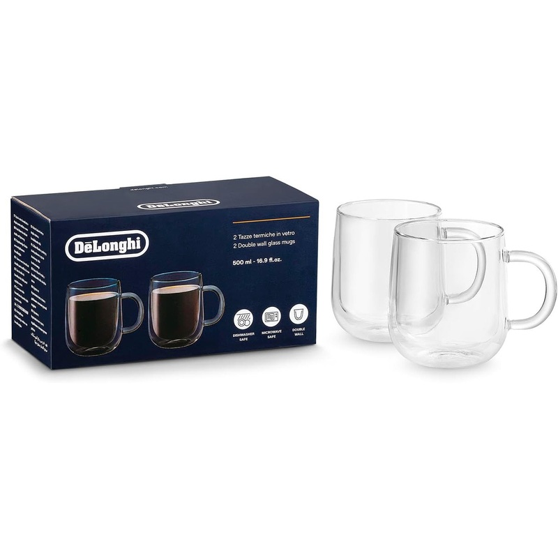 DeLonghi - 500 ml Double Wall Glass Glasses, Set of 2 - DLSC327