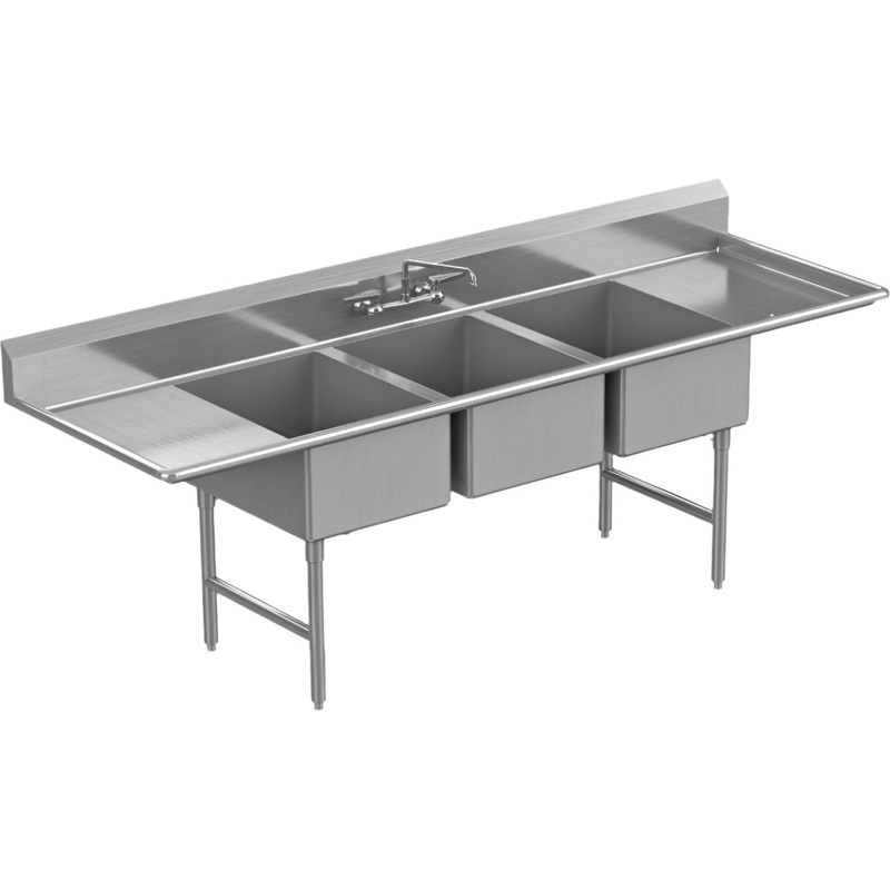 Winholt - 100" X 25.5" 3 Compartment With 2 Drainboards 16 Gauge Stainless Steel Sink - WS3T16202D24 (Non-Cancelable Item, ETA 2-4 Weeks, SPECIAL ORDER)