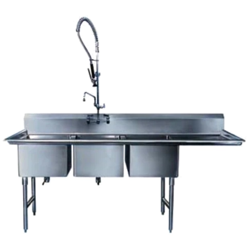 Winholt - 18" x 24" 3-Tub Sink with 18" Right Drainboard - WS3T1824RD18-SS (Non-Cancelable Item, ETA 2-4 Weeks, SPECIAL ORDER)