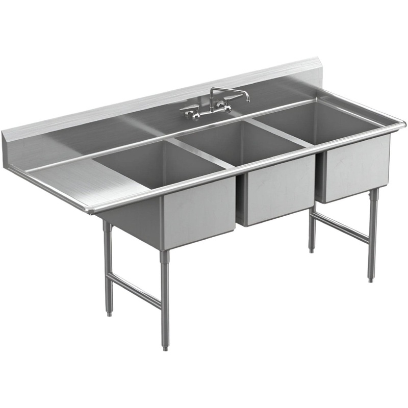 Winholt - 78.5" X 29.5" 3 Compartment With 1 Left Drainboards 16 Gauge Stainless Steel Sink - WS3T1824LD18-SS (Non-Cancelable Item, ETA 2-4 Weeks, SPECIAL ORDER)