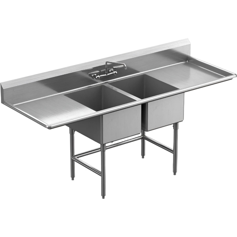 Winholt - 98" X 29.5" 2 Compartment With 2 Drainboards 14 Gauge Stainless Steel Sink - WS2T24242D24-14DP-14GA (Non-Cancelable Item, ETA 2-4 Weeks, SPECIAL ORDER)