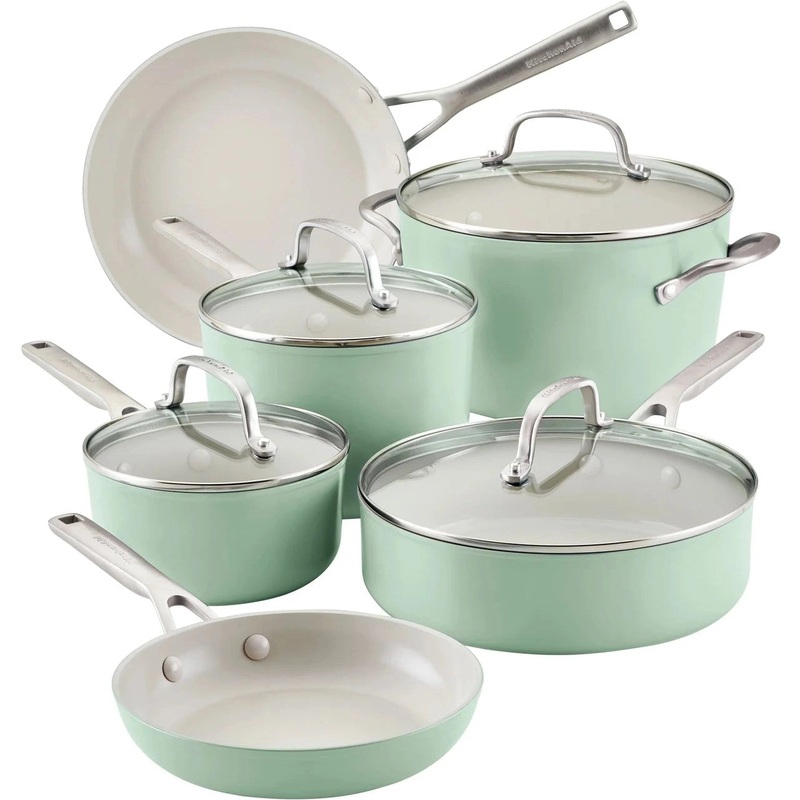 KitchenAid - 10 PC Pistachio Hard Anodized Ceramic Cookware Set - 84825-T