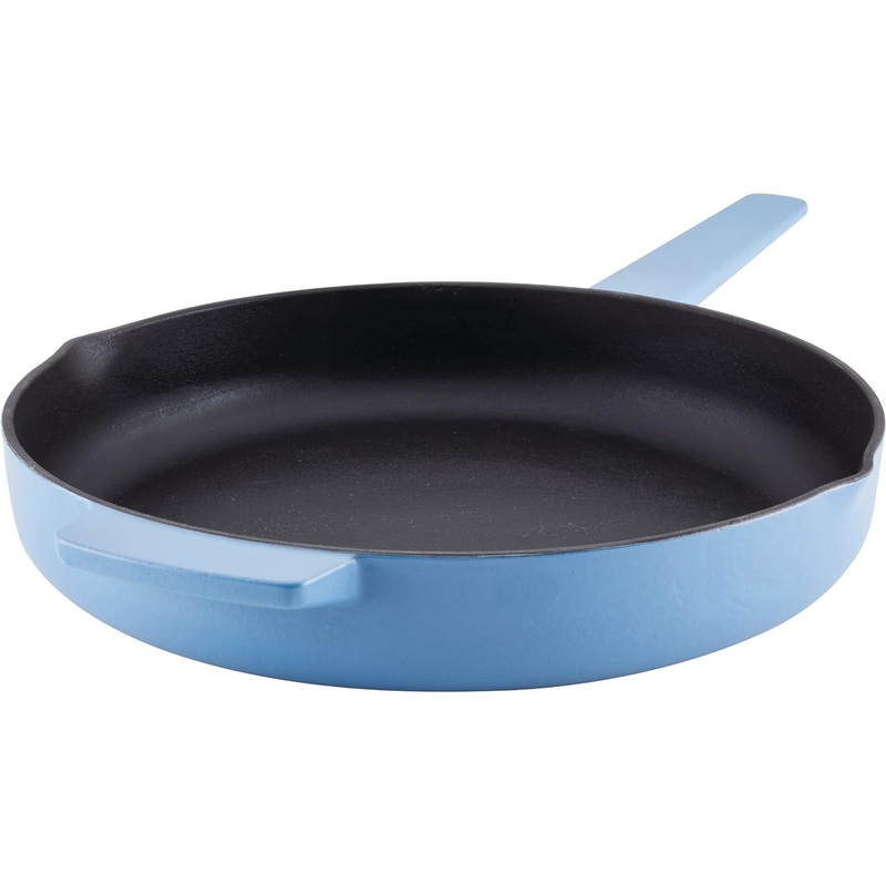 KitchenAid - 12" Blue Enameled Cast Iron Fry Pan/Skillet with Helper Handle and Pour Spouts - 48532