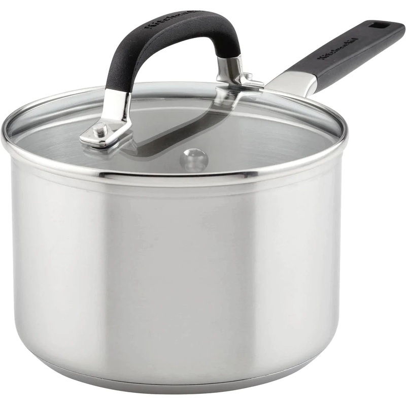 KitchenAid - 2 QT Brushed Stainless Steel Saucepan with Measuring Marks and Lid - 71020