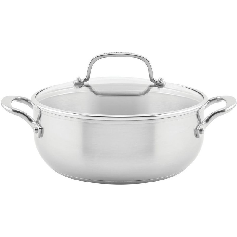 KitchenAid - 4 QT 3-Ply Base Brushed Stainless Steel Casserole with Lid 3.8L - 71011