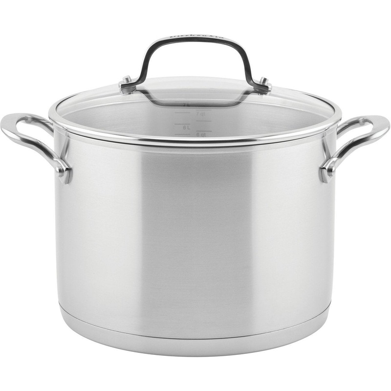 KitchenAid - 8 QT 3-Ply Base Brushed Stainless Steel Stock Pot with Lid 7.6L - 71003