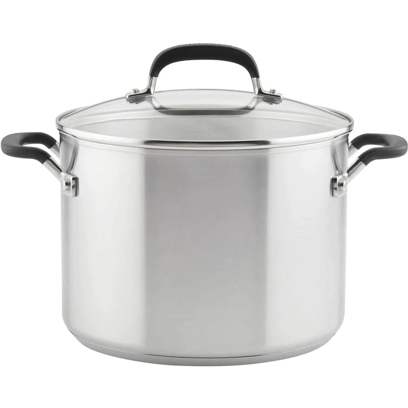 KitchenAid - 8 QT Brushed Stainless Steel Stock Pot with Measuring Marks and Lid - 71022-TF05