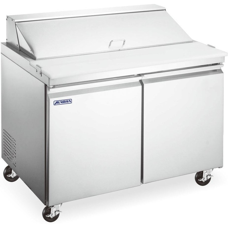 Aurora - 47" 9.5 Cu. Ft. Mega Top Stainless Steel Refrigerated Prep Table with Double Door - 59050